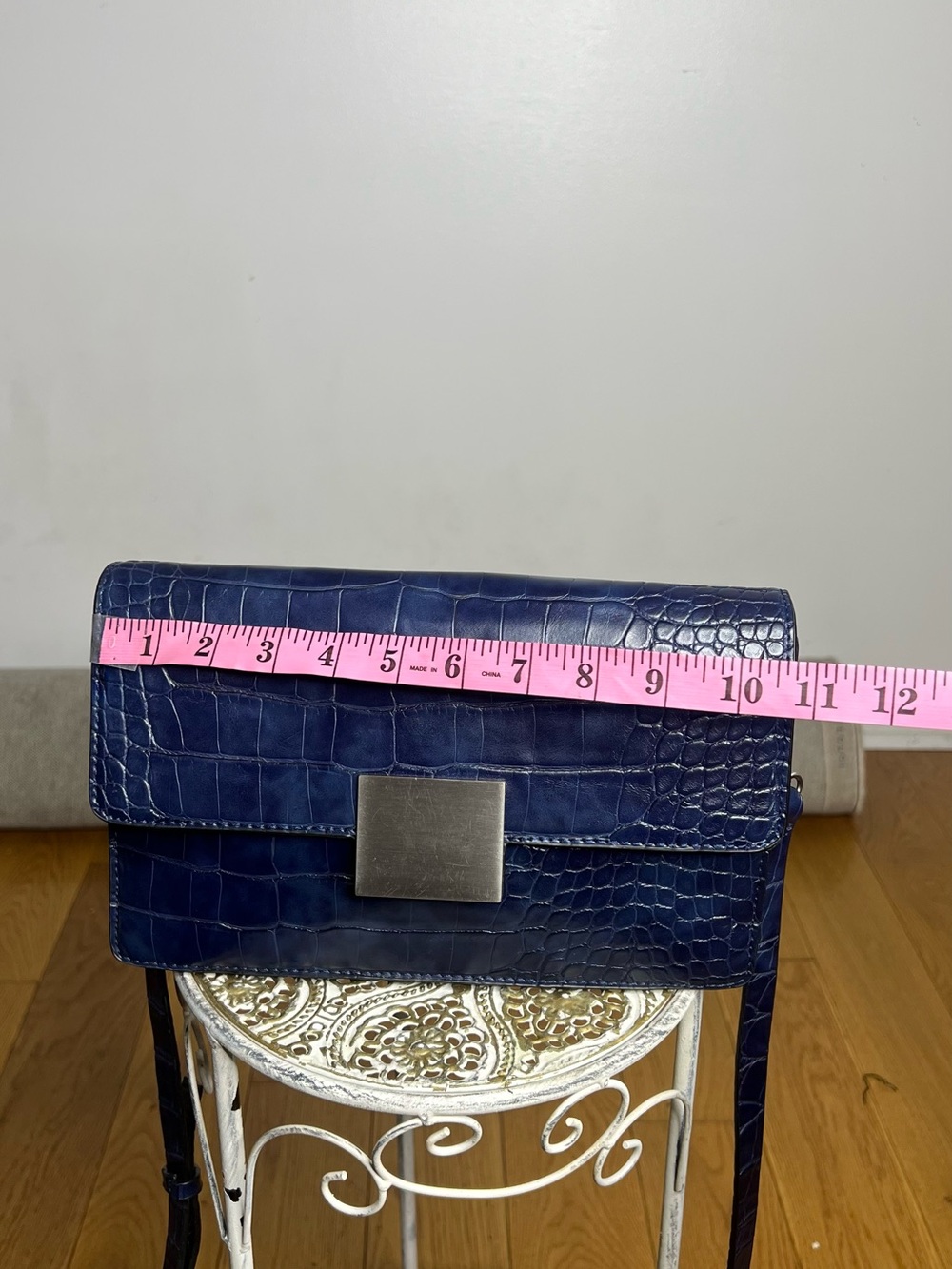 Zara Navy Croc-Embossed Crossbody Bag with Silver Hardware - Picture 8 of 9